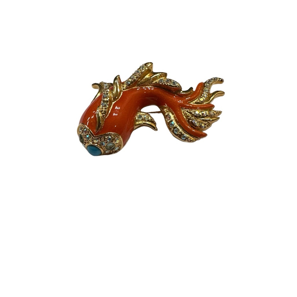 Exotic Koi Fish Enamel Turquoise Rhinestone Gold-tone Pin Brooch